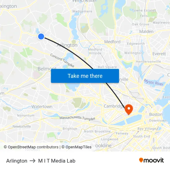 Arlington to M I T Media Lab map