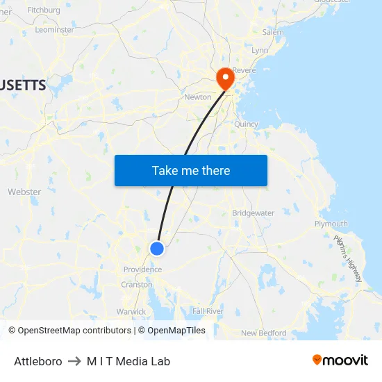 Attleboro to M I T Media Lab map