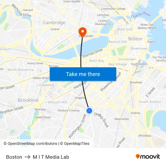 Boston to M I T Media Lab map
