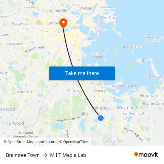 Braintree Town to M I T Media Lab map