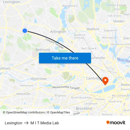 Lexington to M I T Media Lab map