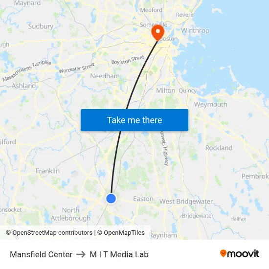 Mansfield Center to M I T Media Lab map
