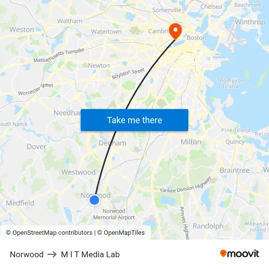 Norwood to M I T Media Lab map