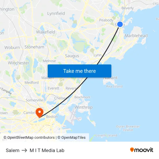 Salem to M I T Media Lab map