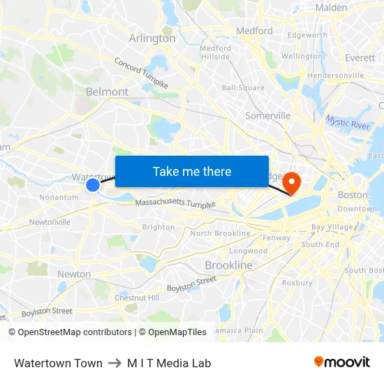 Watertown Town to M I T Media Lab map