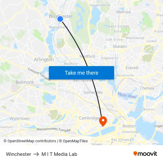 Winchester to M I T Media Lab map