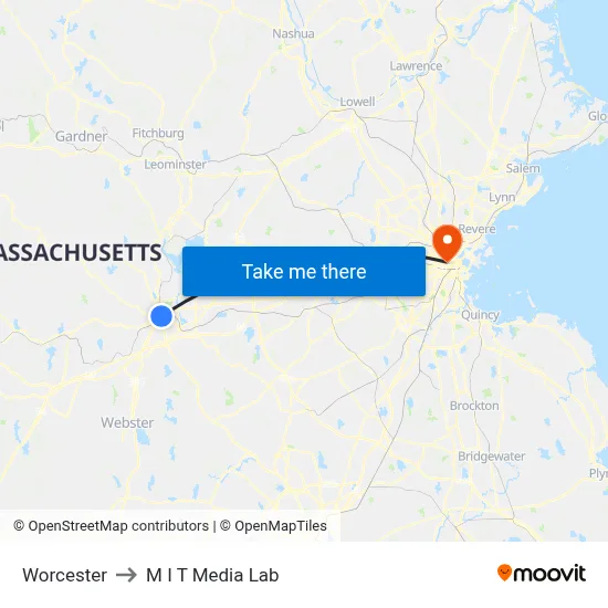 Worcester to M I T Media Lab map