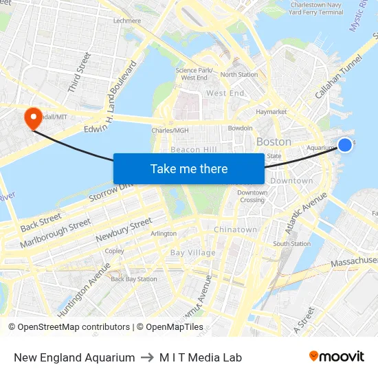 New England Aquarium to M I T Media Lab map