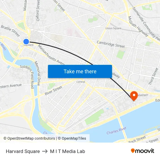 Harvard Square to M I T Media Lab map