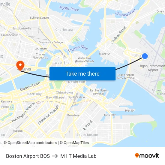 Boston Airport BOS to M I T Media Lab map