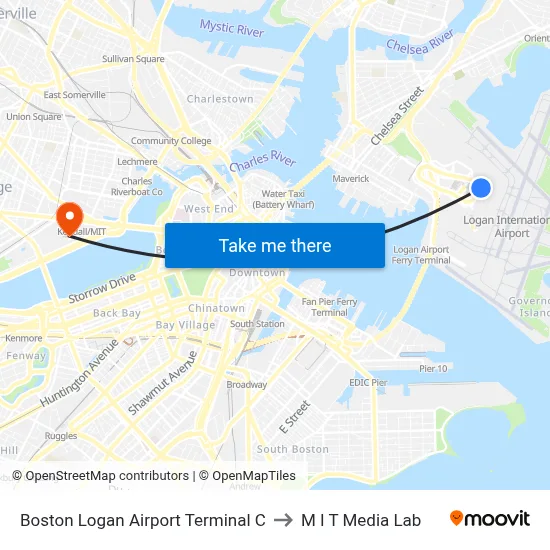 Boston Logan Airport Terminal C to M I T Media Lab map