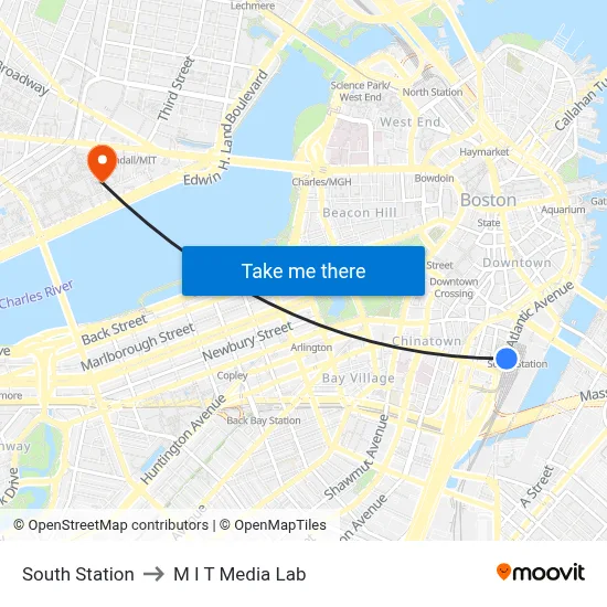 South Station to M I T Media Lab map