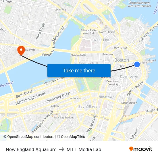 New England Aquarium to M I T Media Lab map