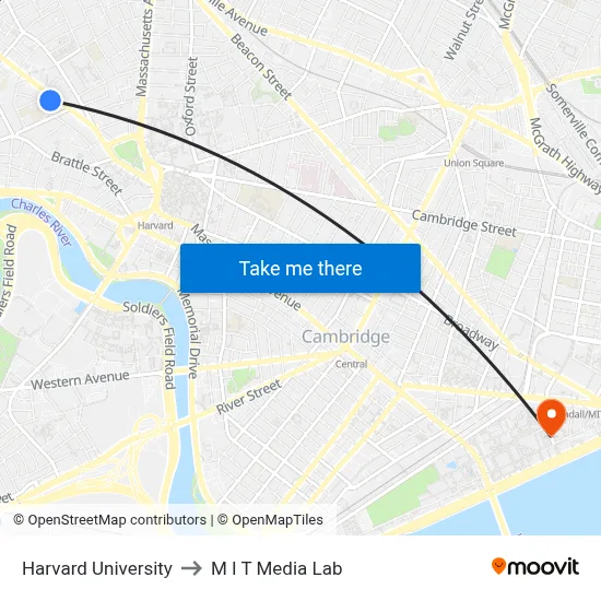 Harvard University to M I T Media Lab map