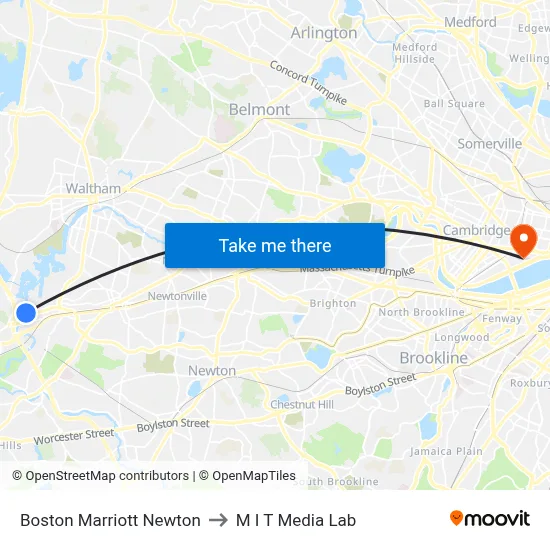 Boston Marriott Newton to M I T Media Lab map