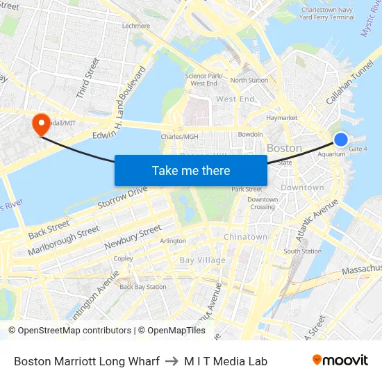 Boston Marriott Long Wharf to M I T Media Lab map