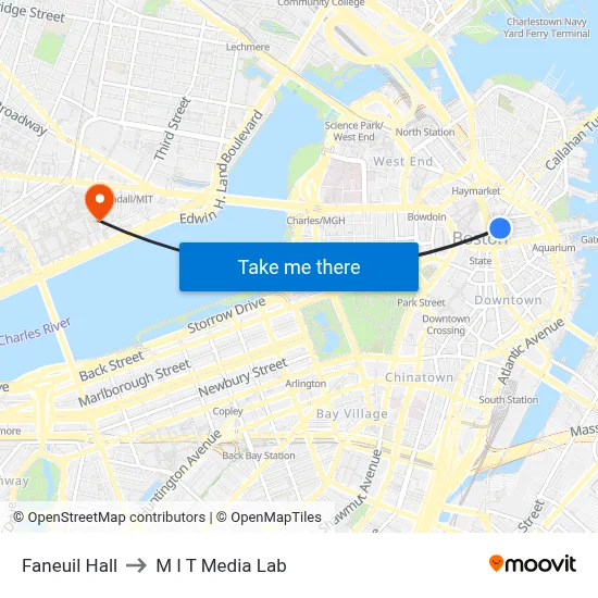 Faneuil Hall to M I T Media Lab map