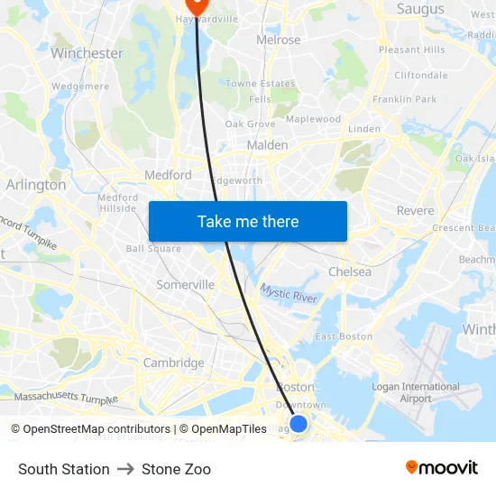 South Station to Stone Zoo map