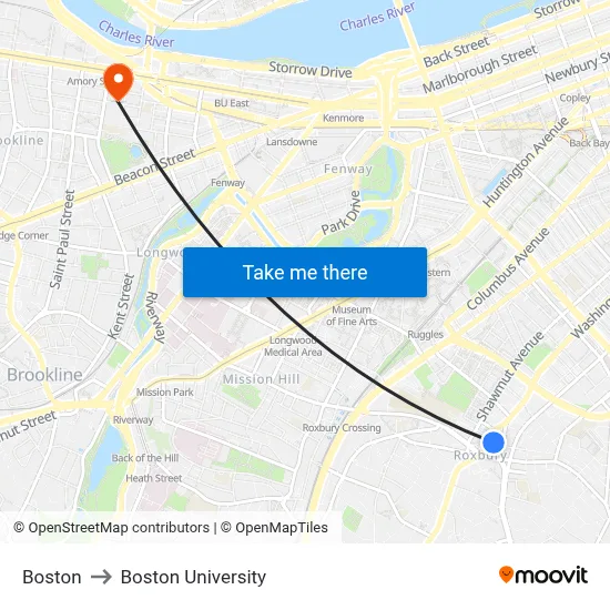Boston to Boston University map
