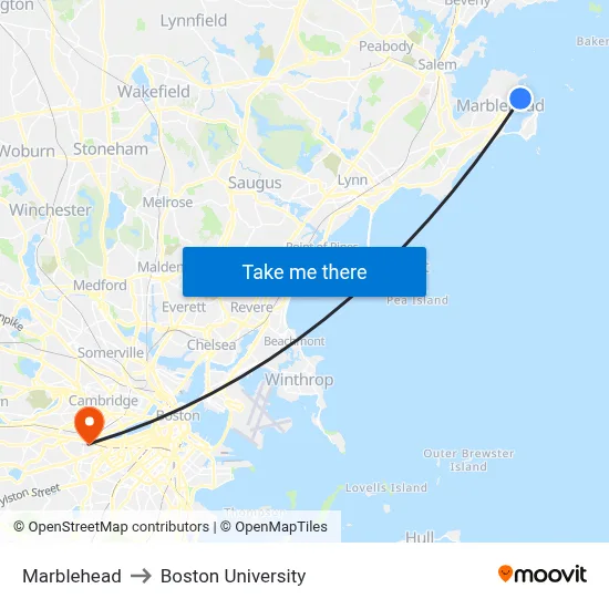 Marblehead to Boston University map