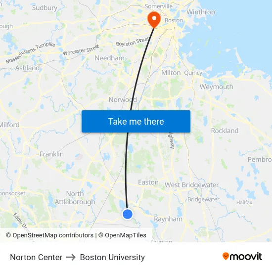 Norton Center to Boston University map