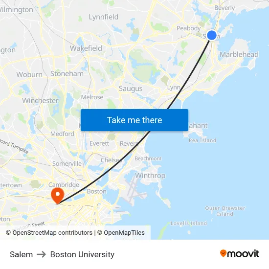 Salem to Boston University map