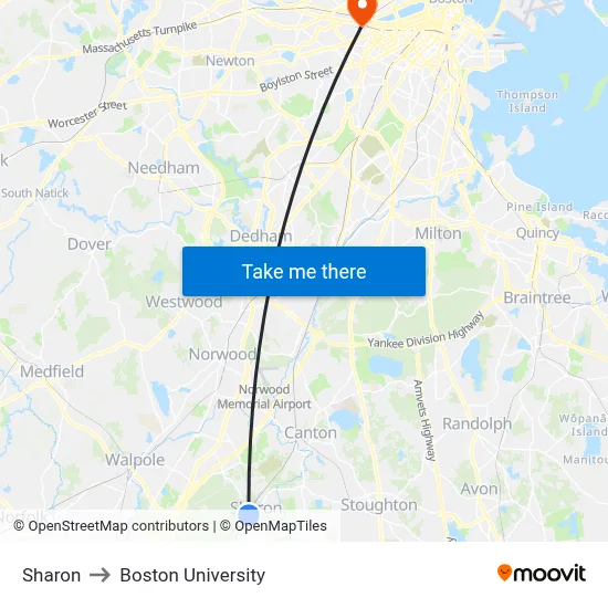 Sharon to Boston University map