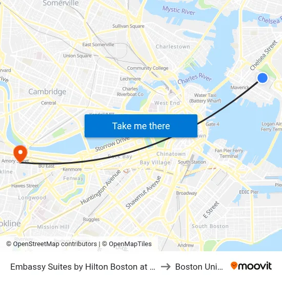 Embassy Suites by Hilton Boston at Logan Airport to Boston University map
