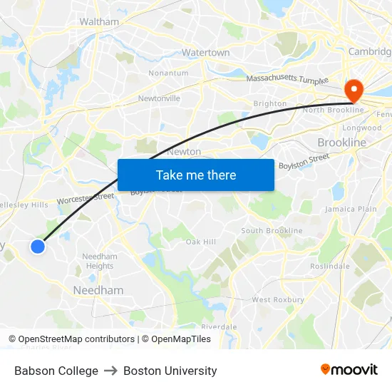 Babson College to Boston University map