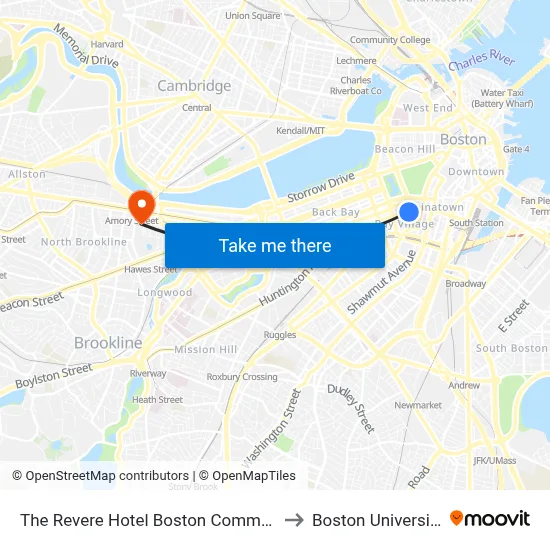 The Revere Hotel Boston Common to Boston University map