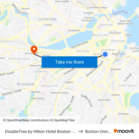 DoubleTree by Hilton Hotel Boston - Downtown to Boston University map