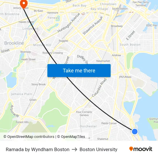 Ramada by Wyndham Boston to Boston University map