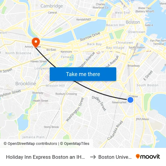 Holiday Inn Express Boston an IHG Hotel to Boston University map