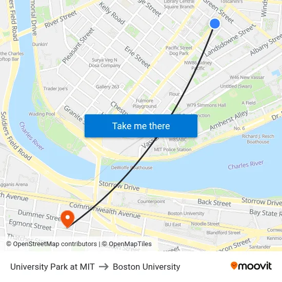 University Park at MIT to Boston University map