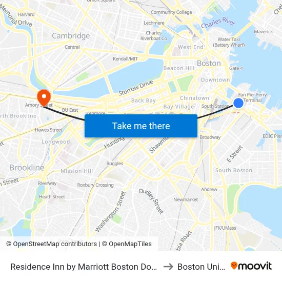 Residence Inn by Marriott Boston Downtown Seaport to Boston University map