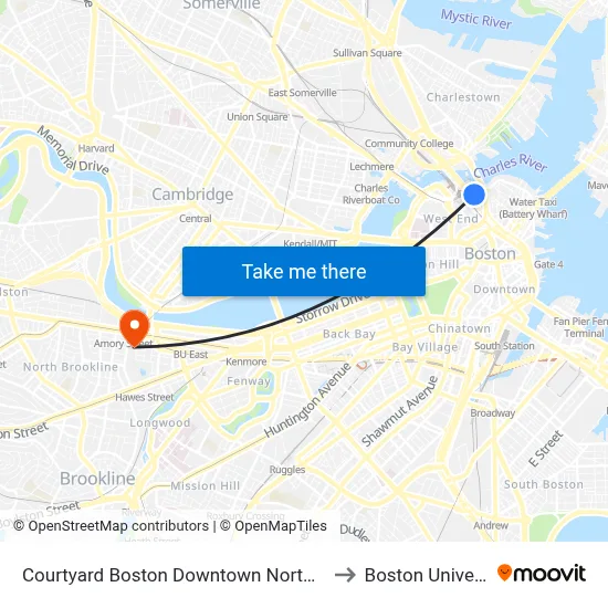 Courtyard Boston Downtown North Station to Boston University map