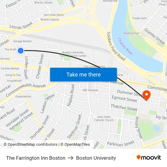 The Farrington Inn Boston to Boston University map