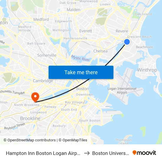Hampton Inn Boston Logan Airport to Boston University map
