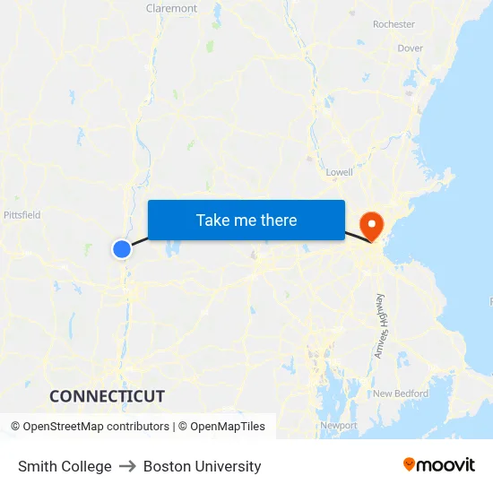 Smith College to Boston University map