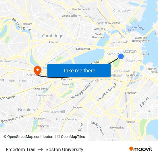 Freedom Trail to Boston University map