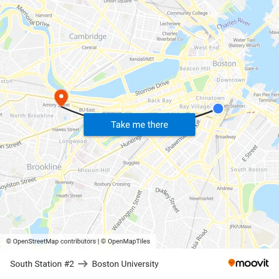 South Station #2 to Boston University map