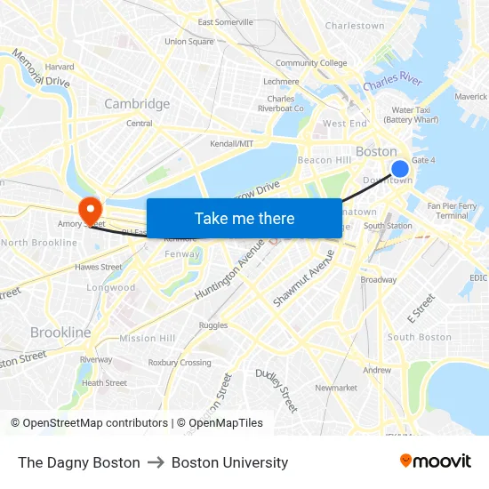 The Dagny Boston to Boston University map
