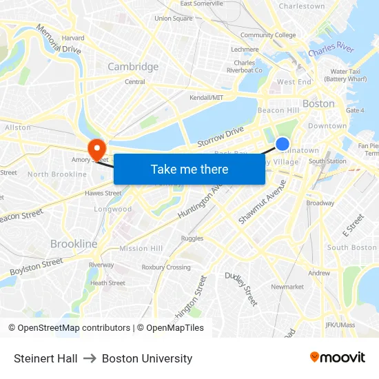 Steinert Hall to Boston University map