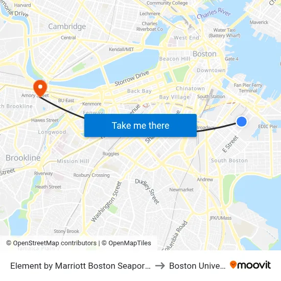 Element by Marriott Boston Seaport District to Boston University map