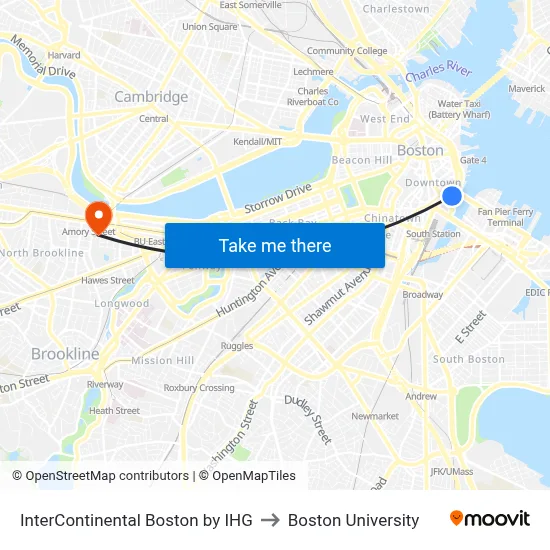 InterContinental Boston by IHG to Boston University map