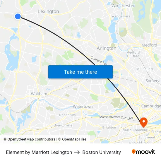 Element by Marriott Lexington to Boston University map