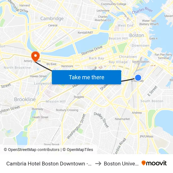 Cambria Hotel Boston Downtown - Seaport to Boston University map