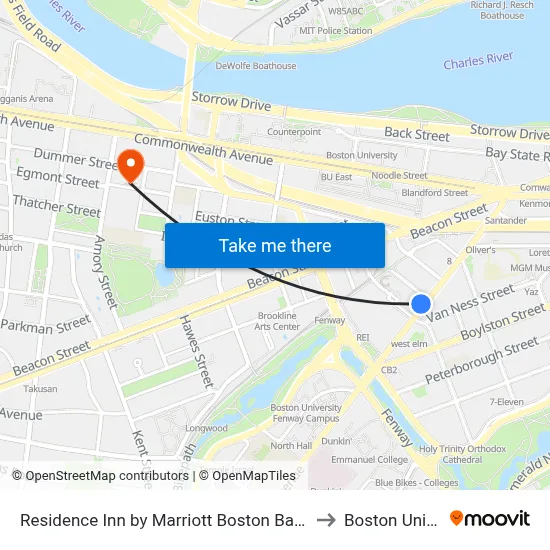 Residence Inn by Marriott Boston Back Bay/Fenway to Boston University map