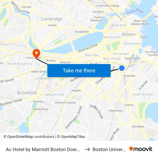 Ac Hotel by Marriott Boston Downtown to Boston University map