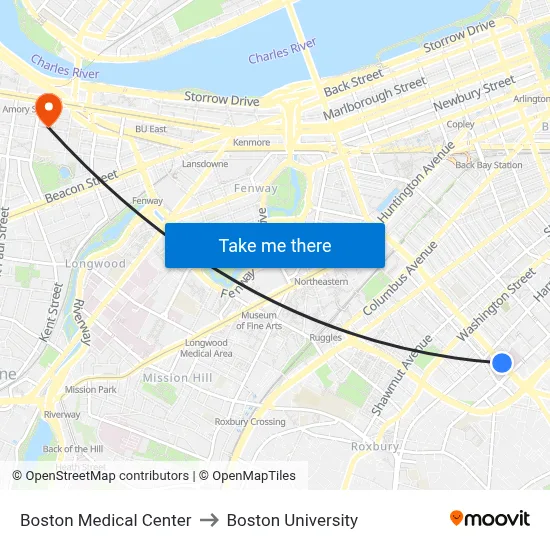 Boston Medical Center to Boston University map